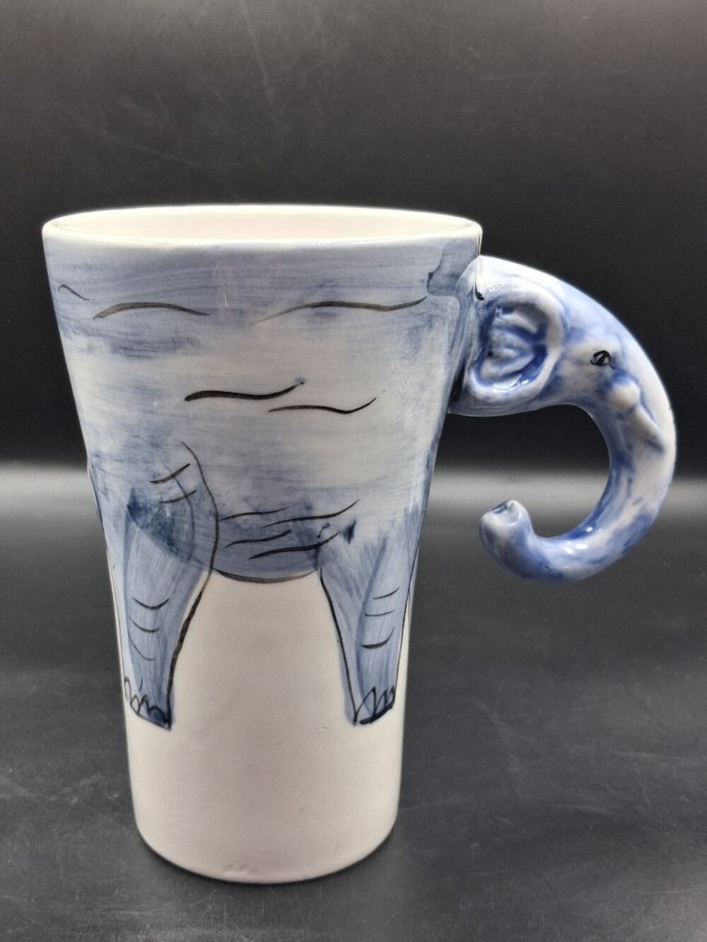 3D Figural Hand Painted Blue 5.5" Elephant Mug Sherwood Brands Safari Art EUC